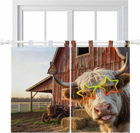 Farm Yaks Bedroom Curtains 63 Inch Length, Window Curtains Tab Top, Farmhouse by Unknown