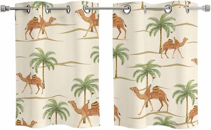2 Panel Kitchen Cafe Curtains, Date Coconut Tree Sunlight Filtering Nature Air by Hokiten