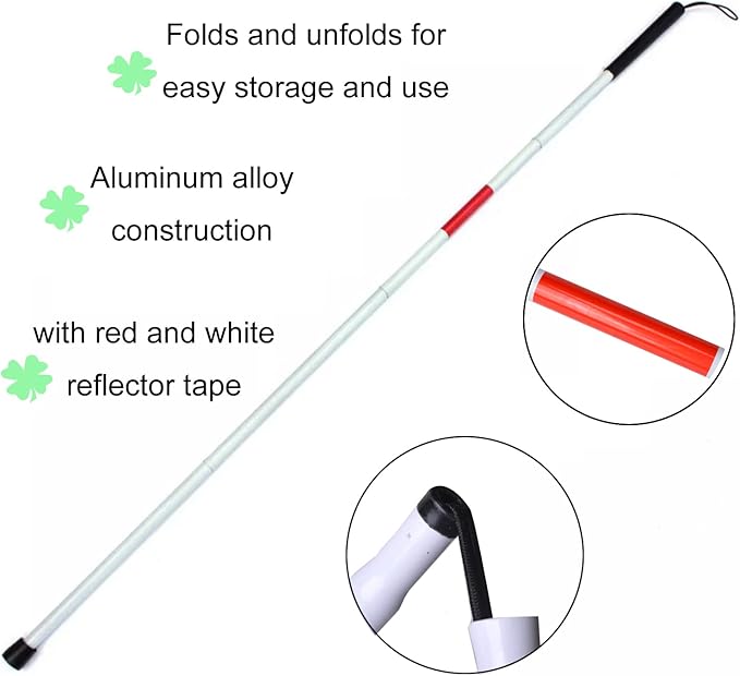 Baitaihem Folding Blind Cane Reflective Red Folding Walking Stick for Vision Impaired and Blind People