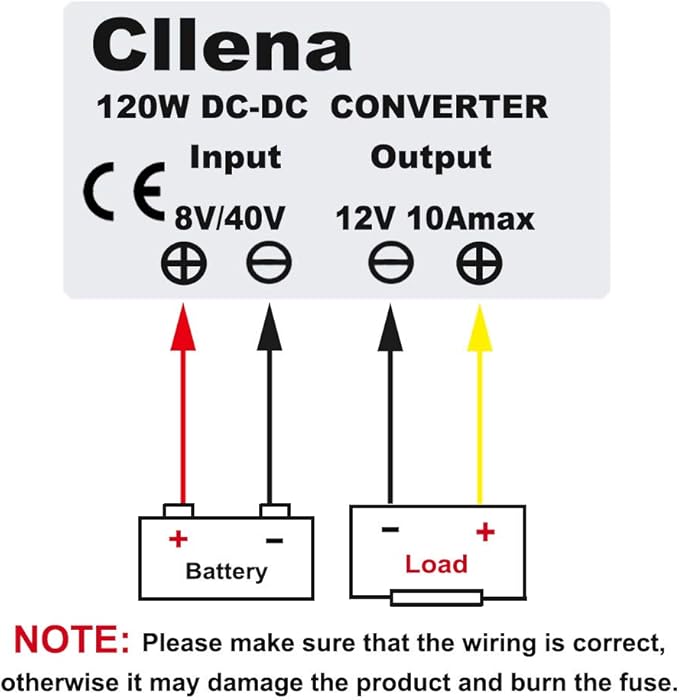 Cllena DC 8V-40V to 12V 10A Automatic Buck Boost Converter Step Down/Up Regulator Voltage Reducer Converter Waterproof Regulated DC Power Supply for Golf Cart Club Car LED Light