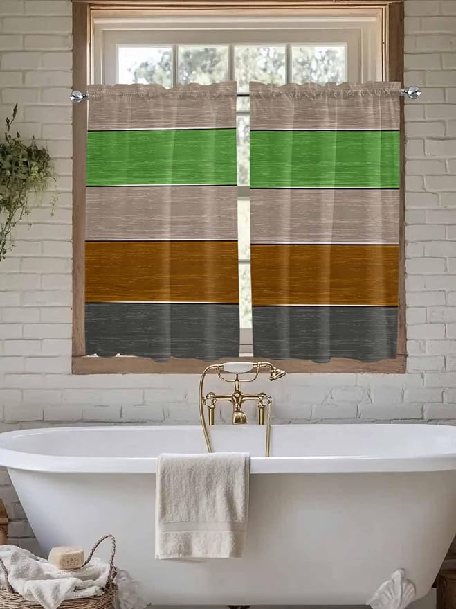 Farm Gray Green Brown Wood Grain Window Valance Curtains, Rustic Wooden Plank - Image 6