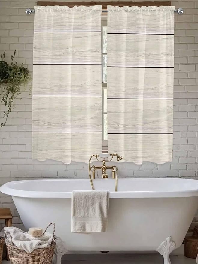 Vintage Country Wooden Board Window Valance Curtains, Gradient Wood Grain Line - Image 4