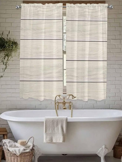 Vintage Country Wooden Board Window Valance Curtains, Gradient Wood Grain Line - Image 4