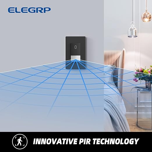 ELEGRP Matte Black Single Pole Occupancy Motion Sensor Light Switch, Need Neutral Wire, 120° Sensor Coverage PIR Infrared Motion Activated, for CFL/LED/MLV/INC/HAL/Fan, UL,1 Pack