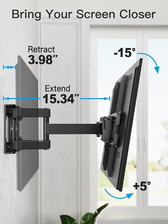 Pipishell TV Wall Mount for 26-74 inch LED LCD OLED 4K TVs up to 99lbs, Full Motion TV Mount Bracket Articulating Swivel Extension Tilting Leveling Max VESA 400x400mm, Fits 12/16 Inch Wood Studs