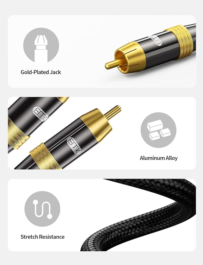 Subwoofer Cable,EMK Digital Coaxial Audio Cable [24K Gold-Plated, Durable Cotton] Premium S/PDIF RCA Male to RCA Male for Home Theater, Soundbar,Speaker,HDTV, Subwoofer, Hi-Fi Systems (Black-5ft/1.5m)