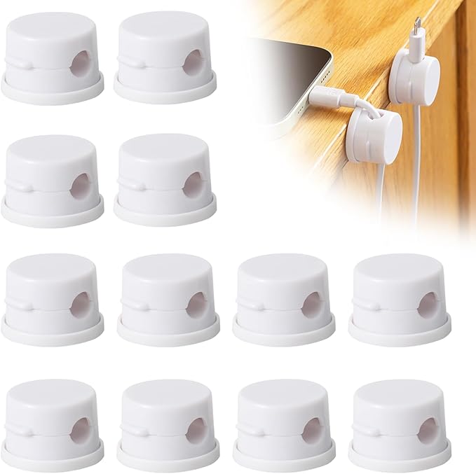 Cord Organizer Holder, Cable Management Cord Holder Organizer, Under Desk Cord Hider, for Home Office Desk Phone Car Wall Desktop Nightstand (White-12PCS)