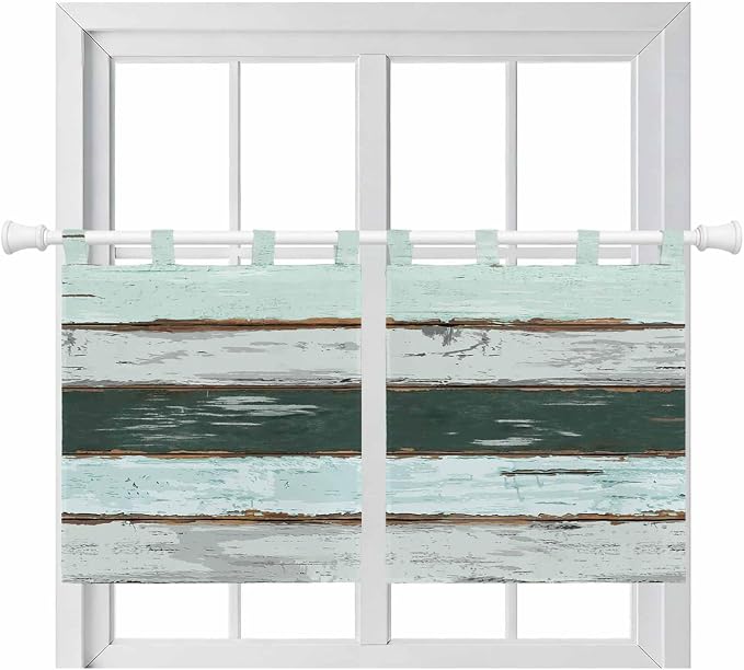 Blue Teal Kitchen Curtains 36 Inch Length, Small Window Curtains Tab Top by Unknown