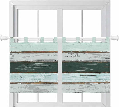 Blue Teal Kitchen Curtains 24 Inch Length, Small Window Curtains Tab Top by Unknown