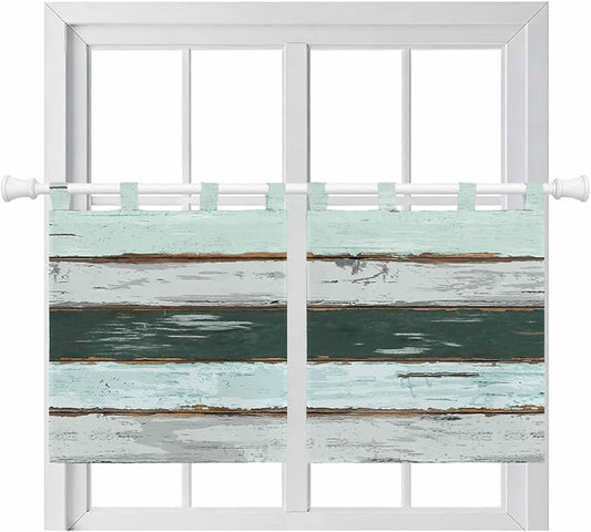 Blue Teal Kitchen Curtains 24 Inch Length, Small Window Curtains Tab Top by Unknown