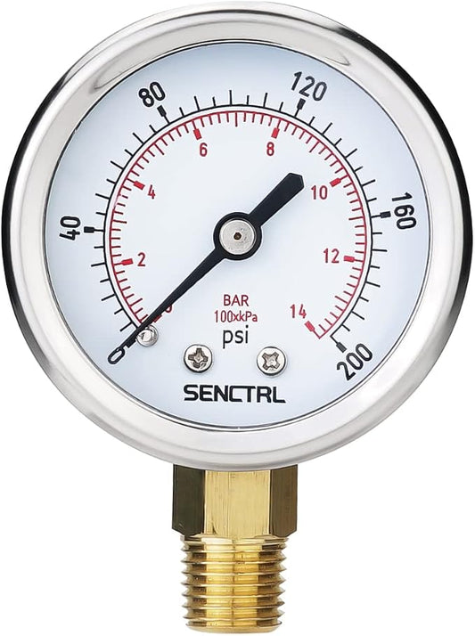 SENCTRL 200 Psi Pressure Gauge, 1/4 NPT Lower Mount, Waterproof, Stainless by senctrl