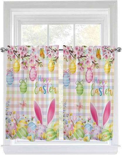 Happy Easter Kitchen Curtains 45 Inches length, Spring Bunny Colorful Eggs by Unknown