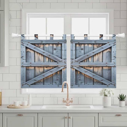 Farmhouse Wood Grain Kitchen Curtains 24 Inch Length, Small Window Curtains Tab - Image 3
