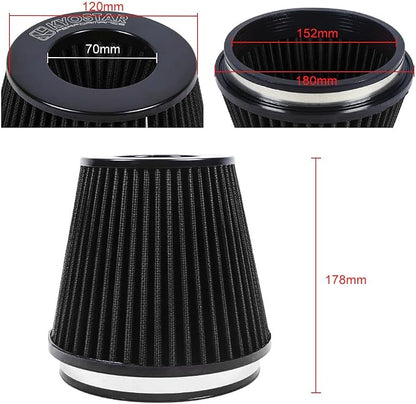 Universal 6" 152mm igh-Flow Air Filter, Reusable Cone Cold Air Intake, High - Image 3