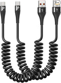 USB C Cable Fast Charging, 2Pack 3ft Coiled USB A to USB C Charge Cable for Car, USB-C Charging Cord Compatible with iPhone 17/16/15/Pro Max/Plus/Samsung Galaxy S20 S10 and More Type C Devices-Black