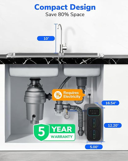 Ecoviva E6 Compact-Thin 5" Width Reverse Osmosis Water Filter Under-Sink 600GPD - Image 6