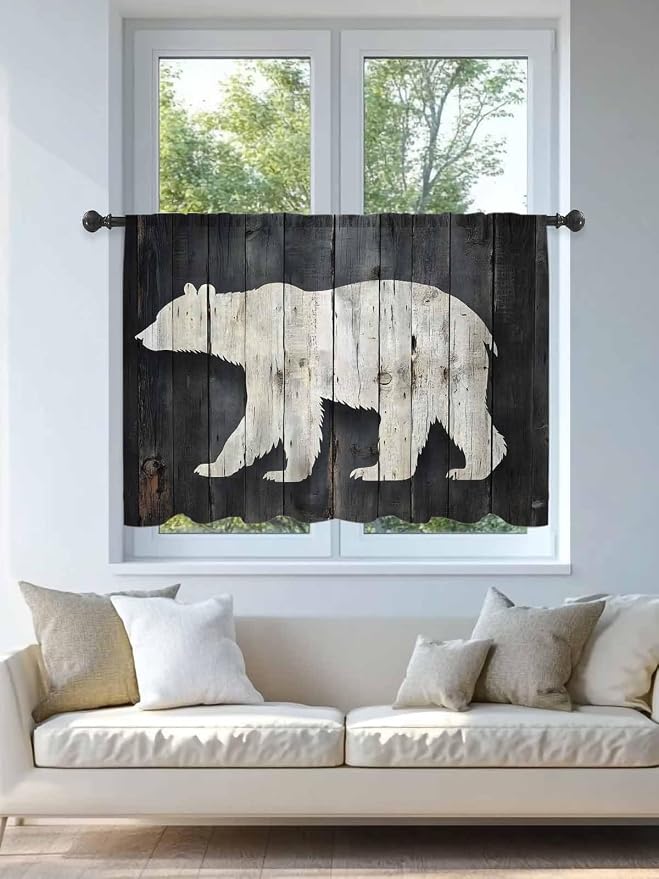 Sheer Curtains 45 Inch Length, Rustic Counrty Vintage Wood Grain Privacy Voile - Image 4