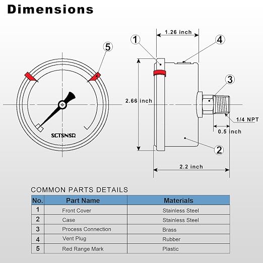0 to 160 Psi Pressure Gauge, Glycerin Liquid Filled, 2.5 inch Dial, 1/4" NPT - Image 6