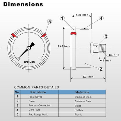 0 to 60 Psi Pressure Gauge, Glycerin Liquid Filled, 2.5 inch Dial, 1/4" NPT - Image 6