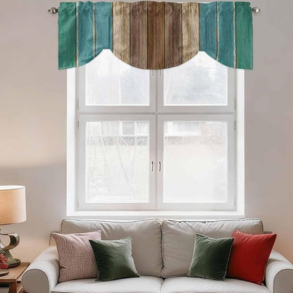 Teal Blue Brown Tie Up Valance Curtains - Image 3