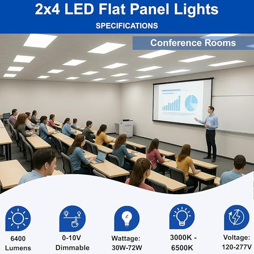 2x4 LED Flat Panel Light – LED Flat Ceiling Light & LED Panel Ceiling Fixture for Drop Ceilings, Dimmable Flicker-Free 2x4 Ceiling Light with Color & Wattage Selectable (Pack of 24)