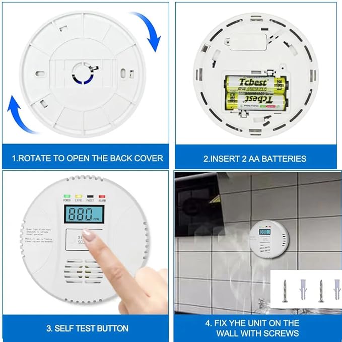 Combination Gas and Carbon Monoxide Detector Plug-in | CO Alarm & Natural Gas Combustible Detector | Digital Display, Battery Backup, Easy Install | for Home Kitchen Safety Monitoring (3Pack)