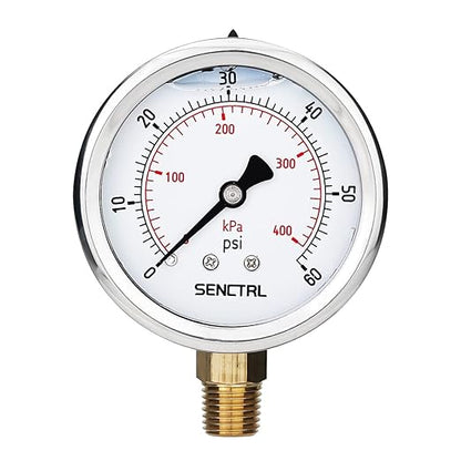 SENCTRL 60 Psi Glycerin Liquid Filled Low Pressure Gauge, 2.5" Dial Size by senctrl