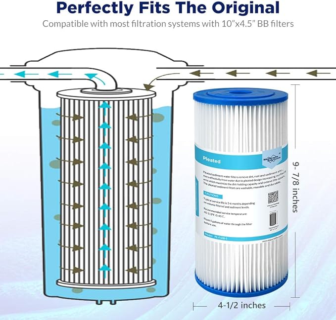 Membrane Solutions 5 Micron Pleated Water Filter Home 10"x4.5" Whole House - Image 2