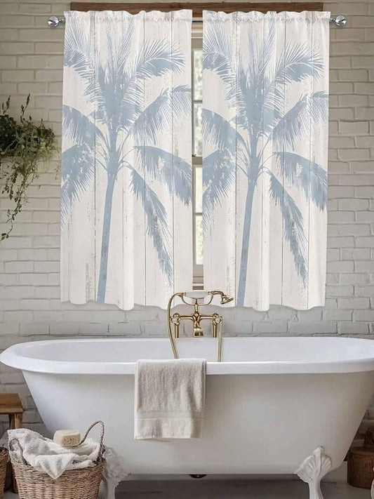 Summer Coconut Tree on Vintage Wood Grain Window Valance Curtains, Seaside by IDOWMAT