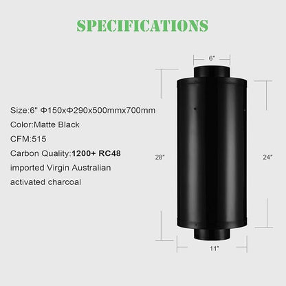 G-HYDRO 6 Inch Inline Air Carbon Filter - Image 2