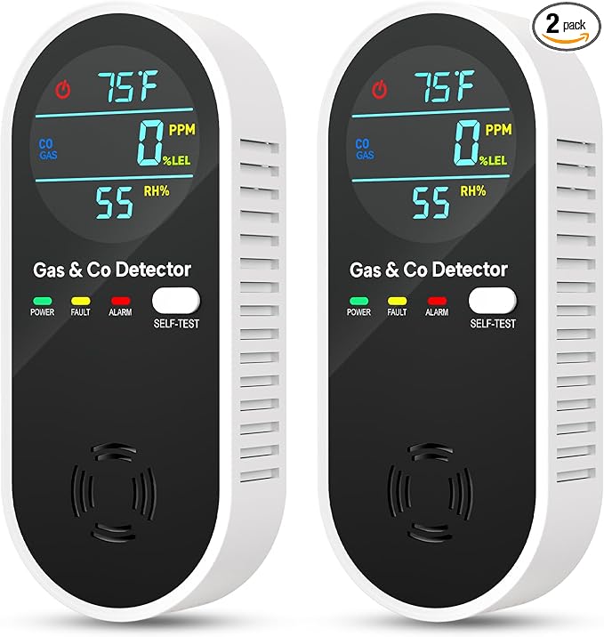4-in-1 Natural Gas Leak Detector & Carbon Monoxide Detectors with Natural, Propane, Co & Gas Leak Detector - Carbon Monoxide Detectors Plug in -Temperature & Humidity Detectors for Home, RV (2 Packs)