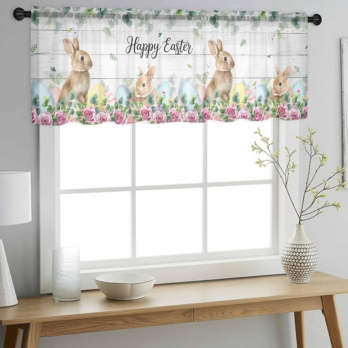 Easter Sheer Valances for Windows 42"x12", Light Filtering Kitchen Curtains - Image 2