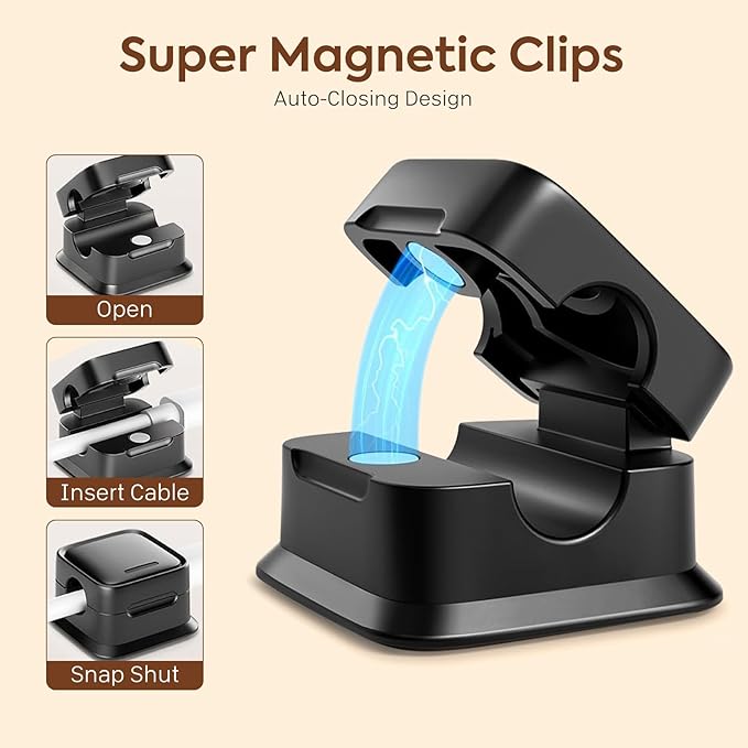 Cord Organizer Holder, 6 Pack Magnetic Desk Cable Clips Management, Hide Phone Charging Cable Keeper, Strong Adhesive Wire Charger Holder for Nightstand, Kitchen Appliances, Office Supplies