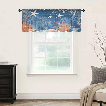 Ocean Corals Sheer Valance Curtains, Summer Beach Coral Sea Stars Dark Blue - Image 5