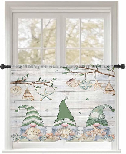 Sheer Curtains 45 Inch Length, Sage Green Gnomes Semi Sheer Curtains Light by Unknown