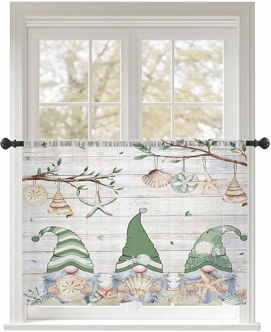 Sheer Curtains 45 Inch Length, Sage Green Gnomes Semi Sheer Curtains Light by Unknown