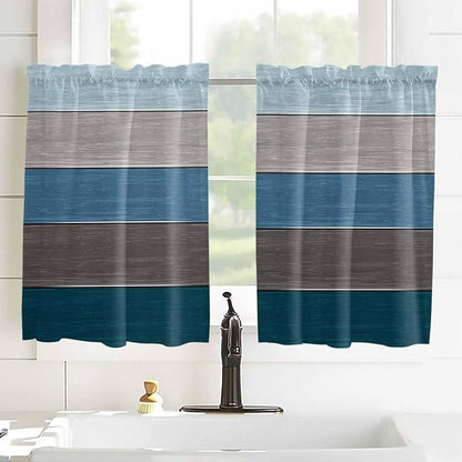 Retro Farm Blue Gray Wood Grain Window Valance Curtains, Rustic Wooden Plank - Image 8
