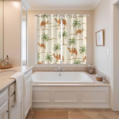 2 Panel Kitchen Cafe Curtains, Date Coconut Tree Sunlight Filtering Nature Air - Image 3