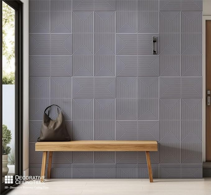 From Plain To Beautiful In Hours 9004 Depth Tier PVC 12 in x 12 in Peel and Stick Wall Panels (Covers / 10 sq.ft), Milky Grey, 10 Piece