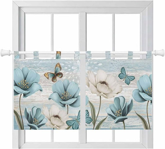 Spring Floral Kitchen Curtains 24 Inch Length, Small Window Curtains Tab Top by Unknown