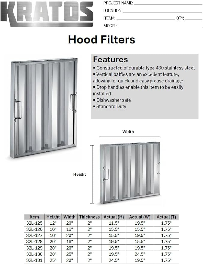 Kratos Commercial Hood Filter 16" x 16" x 2", Stainless Steel - Image 3