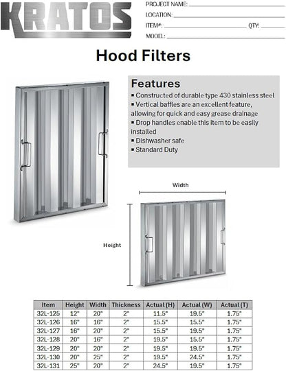 Kratos Commercial Hood Filter 16" x 16" x 2", Stainless Steel - Image 3