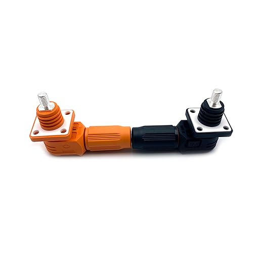 120A Battery Energy Storage Connector, 25mm² High Current Connectors IP67 Waterproof Stud Wiring Power Adapter Quick Plug Terminal Right Angle Plug and Socket (1000V Black+Orange)