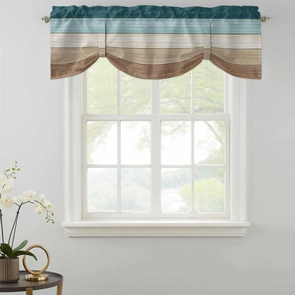 Teal Brown Tie Up Valance Curtains - Image 2