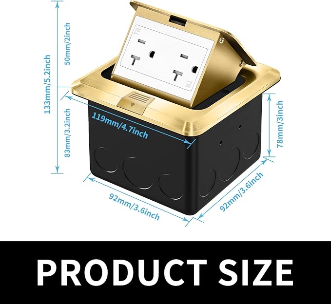 Vagueior Pop Up Floor Electrical Outlet Stainless Steel Box Kit, 20A TR Receptacle Outlet，Tamper-Resistant Receptacle Outlet, ETL Certified,Gold(2 Pack)