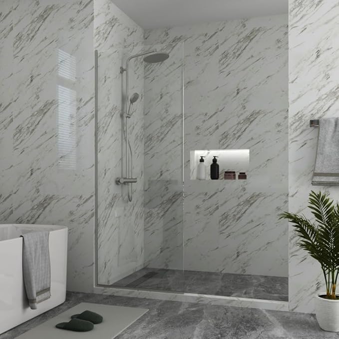 Royalty Fixed Shower Screen - 24" x 76" Frameless 3/8" Clear Tempered Glass Panel with Hardware - Easy Clean Smart Guard Coating - Minimalist Modern Design for Bathroom - Chrome