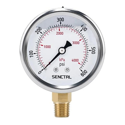 SENCTRL 0-600 Psi Glycerin Liquid Filled Pressure Gauge, 2.5" Dial Size by senctrl