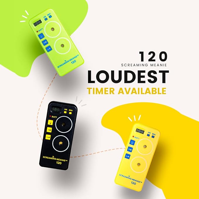 Screaming Meanie TZ-120 Extremely Loud Alarm Timer, Multi-Purpose Timer with 2 Sound Levels Perfect for Heavy Sleepers, Truckers, or Travelers (Battery Not Included) - Assorted Colors