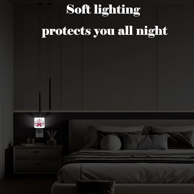 FSHVQKD Happy Independence Day Night Light,Plug Into Wall with Dusk to Dawn Light Sensors, Warm Nightlights for Bedroom, Bathroom, Hallway, Kitchen, Gifts Ideal for Boys Girls Women Men