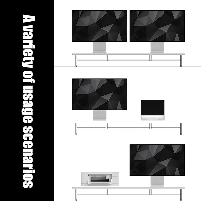FENSULN Dual‑Tier Monitor Stand for Modern Desk Setup – Minimalist Wooden and Metal Riser Shelf with Transparent Acrylic Feet for Dual Monitors, Laptops, Home Office Aesthetic，Black and White